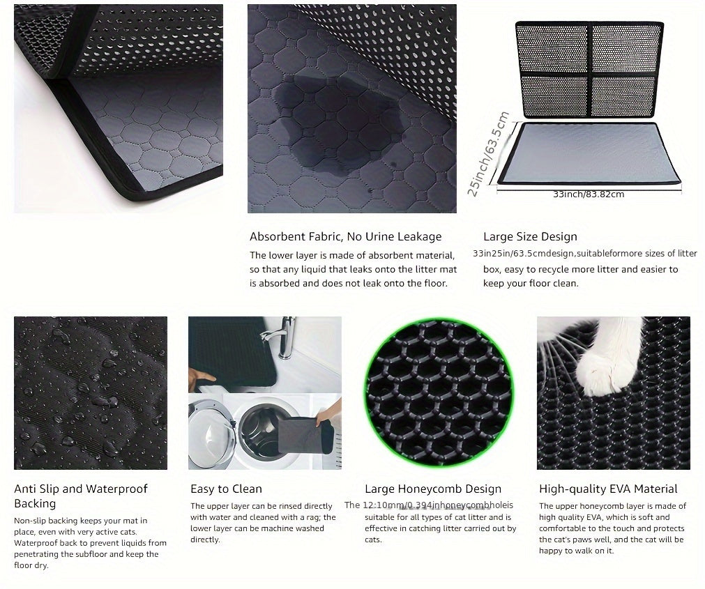 Cat Litter Mat Double Layer Waterproof Urine Proof Trapping Mat 1 Pack, Cat Litter Mat-24"X18" Large Litter BoxTrapping Mat