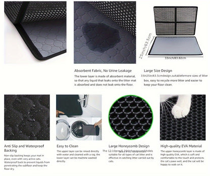 Cat Litter Mat Double Layer Waterproof Urine Proof Trapping Mat 1 Pack, Cat Litter Mat-24"X18" Large Litter BoxTrapping Mat