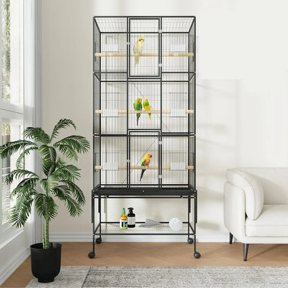 69 Inch Large Bird Cage Bird Cage with Rolling Storage Stands Feed Bowls Wide Tall Parrot Cage For Parakeets Conures Cockatiel
