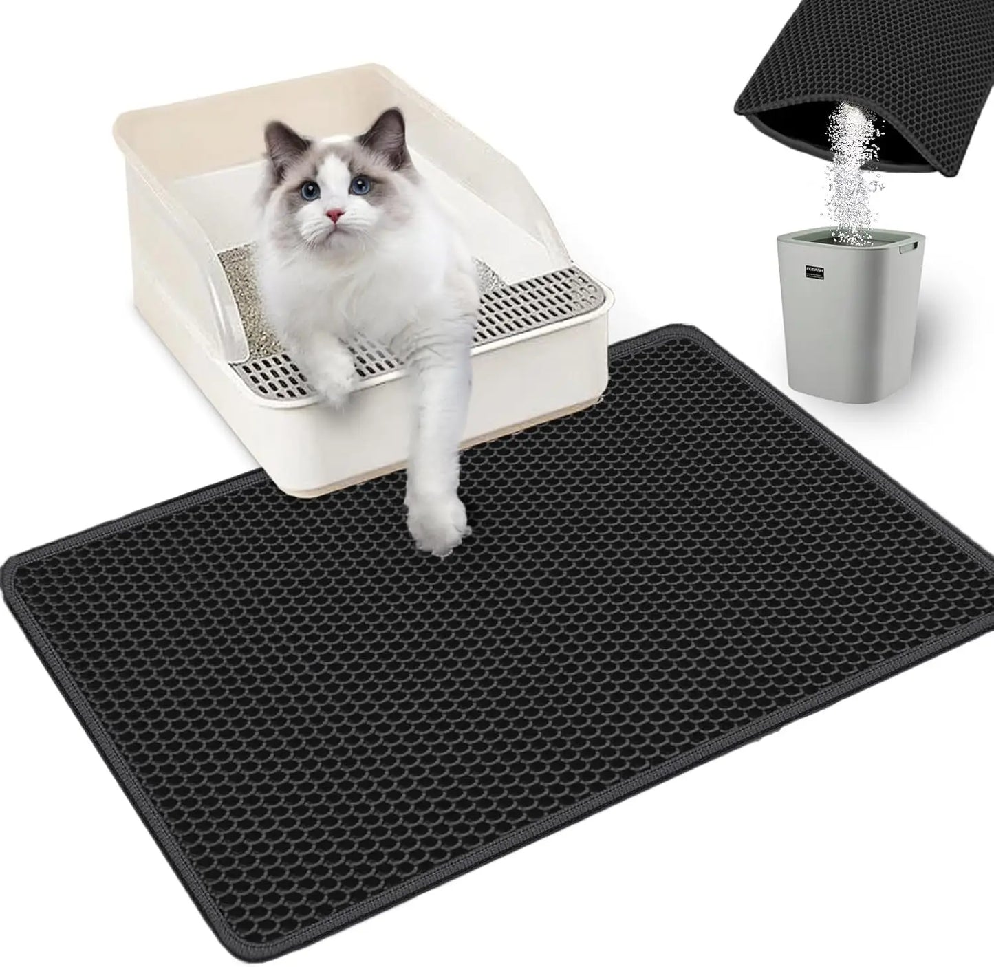 Cat Litter Mat Double Layer Waterproof Urine Proof Trapping Mat 1 Pack, Cat Litter Mat-24"X18" Large Litter BoxTrapping Mat