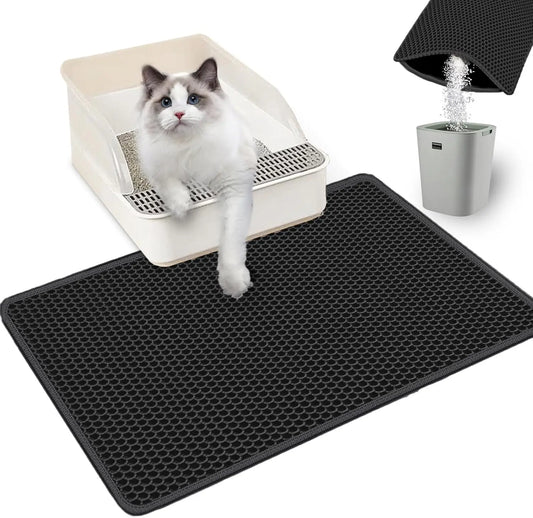 Cat Litter Mat Double Layer Waterproof Urine Proof Trapping Mat 1 Pack, Cat Litter Mat-24"X18" Large Litter BoxTrapping Mat