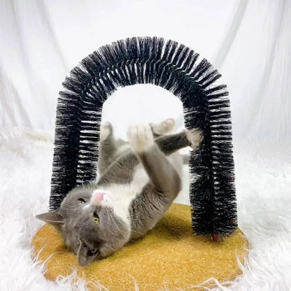 Interactive Kitten Toys Cat Arch Self Groomer Massager Fur Grooming Cat Toy Brush Cat Face Scratcher with Sturdy Scratcher Pad