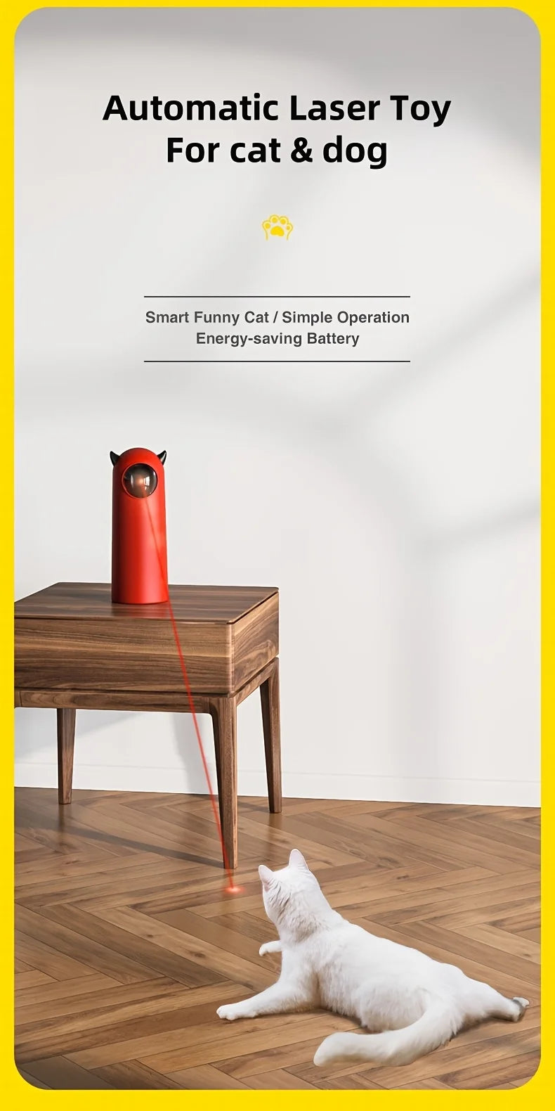 Automatic Laser Cat Toy，Multi-level rotation adjustment speed mode indoor interactive game，Does not include batteries