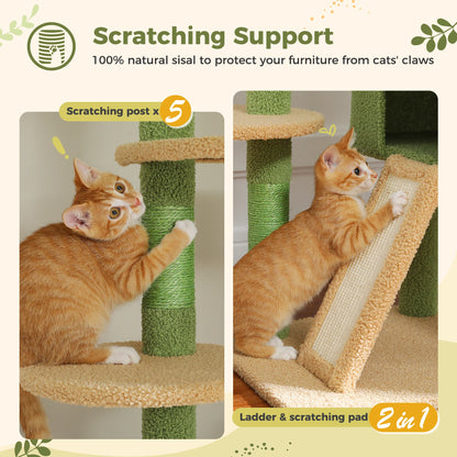 Floor to Ceiling Cat Tree with Scratching Posts Spacious Condo Hammock Tunnel Indoor Height Adjustable Wooden Cat Tower Cat Toys