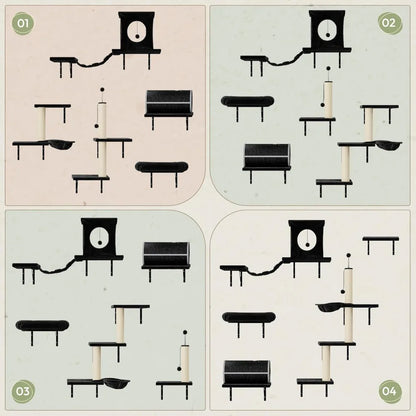 All-in-One Wall-Mounted Cat Climbing System with House, Tunnel, Bridge, Steps, and Scratching Post for Indoor Play