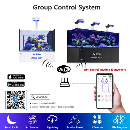 PopBloom RL60 WiFi Full Spectrum LED Saltwater Reef Aquarium Light Supports Mobile WiFi Control
