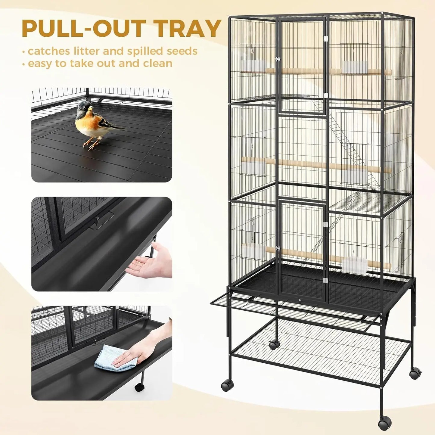 69 Inch Large Bird Cage Bird Cage with Rolling Storage Stands Feed Bowls Wide Tall Parrot Cage For Parakeets Conures Cockatiel