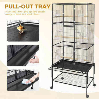 69 Inch Large Bird Cage Bird Cage with Rolling Storage Stands Feed Bowls Wide Tall Parrot Cage For Parakeets Conures Cockatiel
