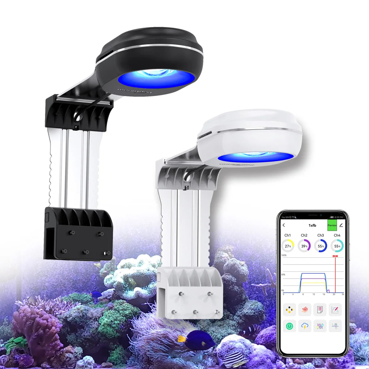 PopBloom RL60 WiFi Full Spectrum LED Saltwater Reef Aquarium Light Supports Mobile WiFi Control