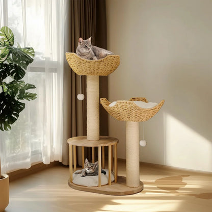 Large Cat Tree Tall Cat Tower for Indoor Cats Multi-Level Plush Cat Condo with Scratching Posts Scratching Boards Perches Caves