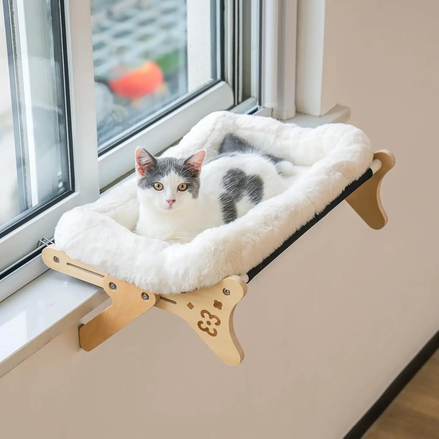 Mewoofun Cat Window Perch Cat Window Hammock Seat 2 in 1 Beige Cream Grey Pink Adjustable Steady Cat Bed for Indoor Cats for 40