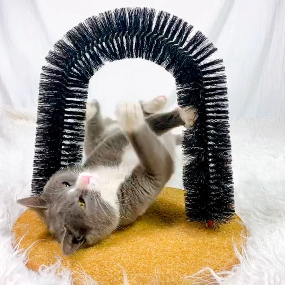 Interactive Kitten Toys Cat Arch Self Groomer Massager Fur Grooming Cat Toy Brush Cat Face Scratcher with Sturdy Scratcher Pad