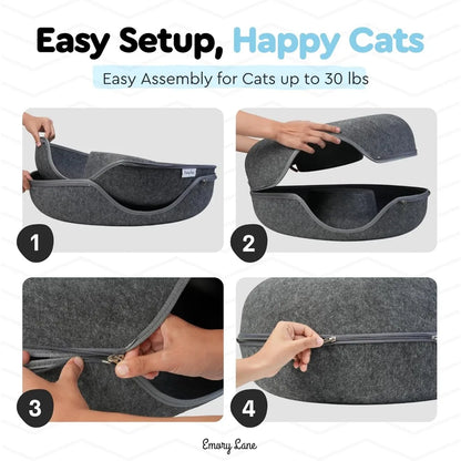 - Premium Cat Cave, Multifunctional Donut Tunnel Bed, Round Felt Cave with Zipper, for Pets up to 40 Lbs (24x24x11 Inch) (Dark