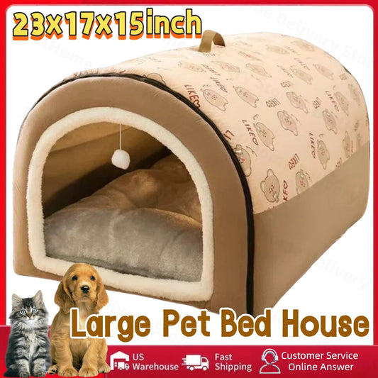 23inch Cute Cat Beds for Indoor Cats 2 in 1 Cat Cave Bed for Kittens and Dog Pets with Removable Washable Cushioned Pillow