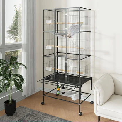 69 Inch Large Bird Cage Bird Cage with Rolling Storage Stands Feed Bowls Wide Tall Parrot Cage For Parakeets Conures Cockatiel