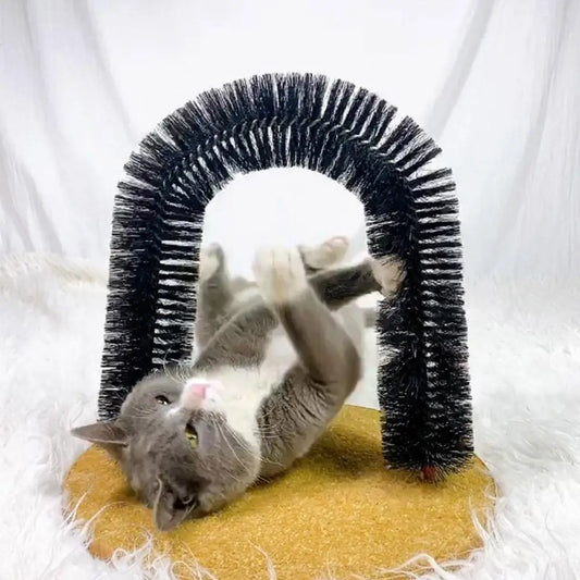 Interactive Kitten Toys Cat Arch Self Groomer Massager Fur Grooming Cat Toy Brush Cat Face Scratcher with Sturdy Scratcher Pad