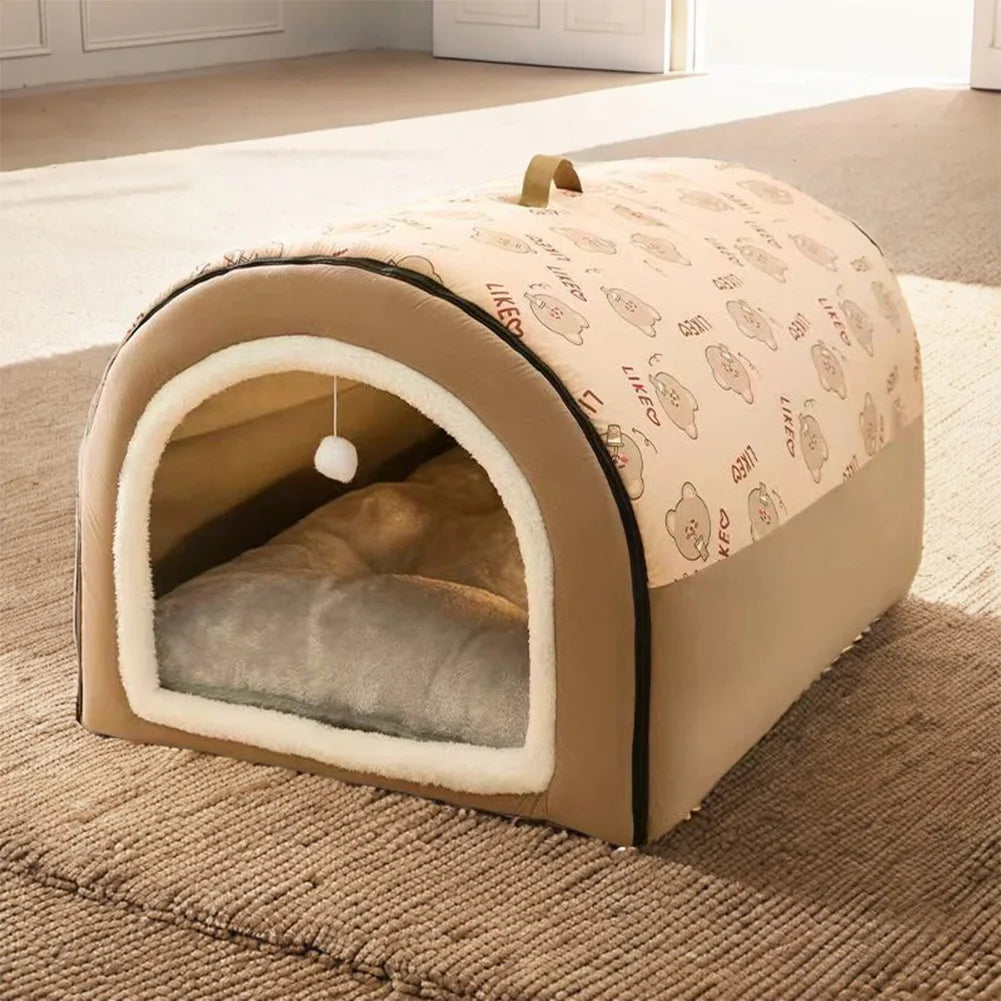23inch Cute Cat Beds for Indoor Cats 2 in 1 Cat Cave Bed for Kittens and Dog Pets with Removable Washable Cushioned Pillow