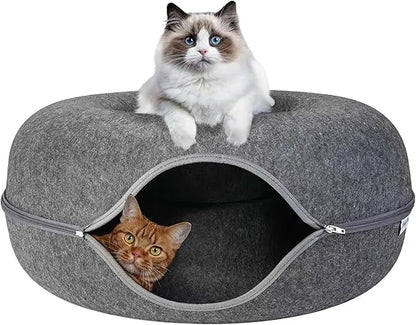- Premium Cat Cave, Multifunctional Donut Tunnel Bed, Round Felt Cave with Zipper, for Pets up to 40 Lbs (24x24x11 Inch) (Dark