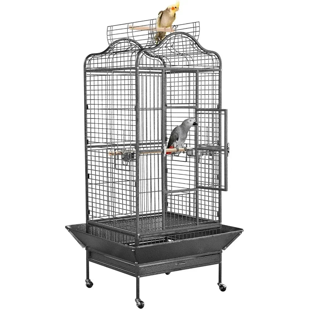 Extra Large Bird Cage 63 Inch Open Play Top Bird Cage with 360° Wheels