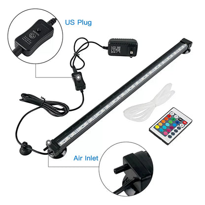 Aquarium Underwater Air Bubble LED Light Fish Tank RGB Submersible Lamp + Remote