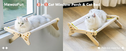 Mewoofun Cat Window Perch Cat Window Hammock Seat 2 in 1 Beige Cream Grey Pink Adjustable Steady Cat Bed for Indoor Cats for 40