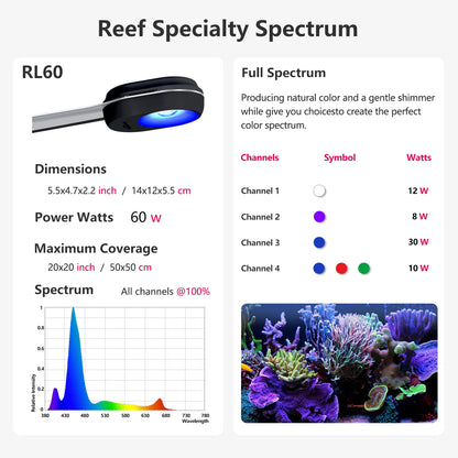 PopBloom RL60 WiFi Full Spectrum LED Saltwater Reef Aquarium Light Supports Mobile WiFi Control