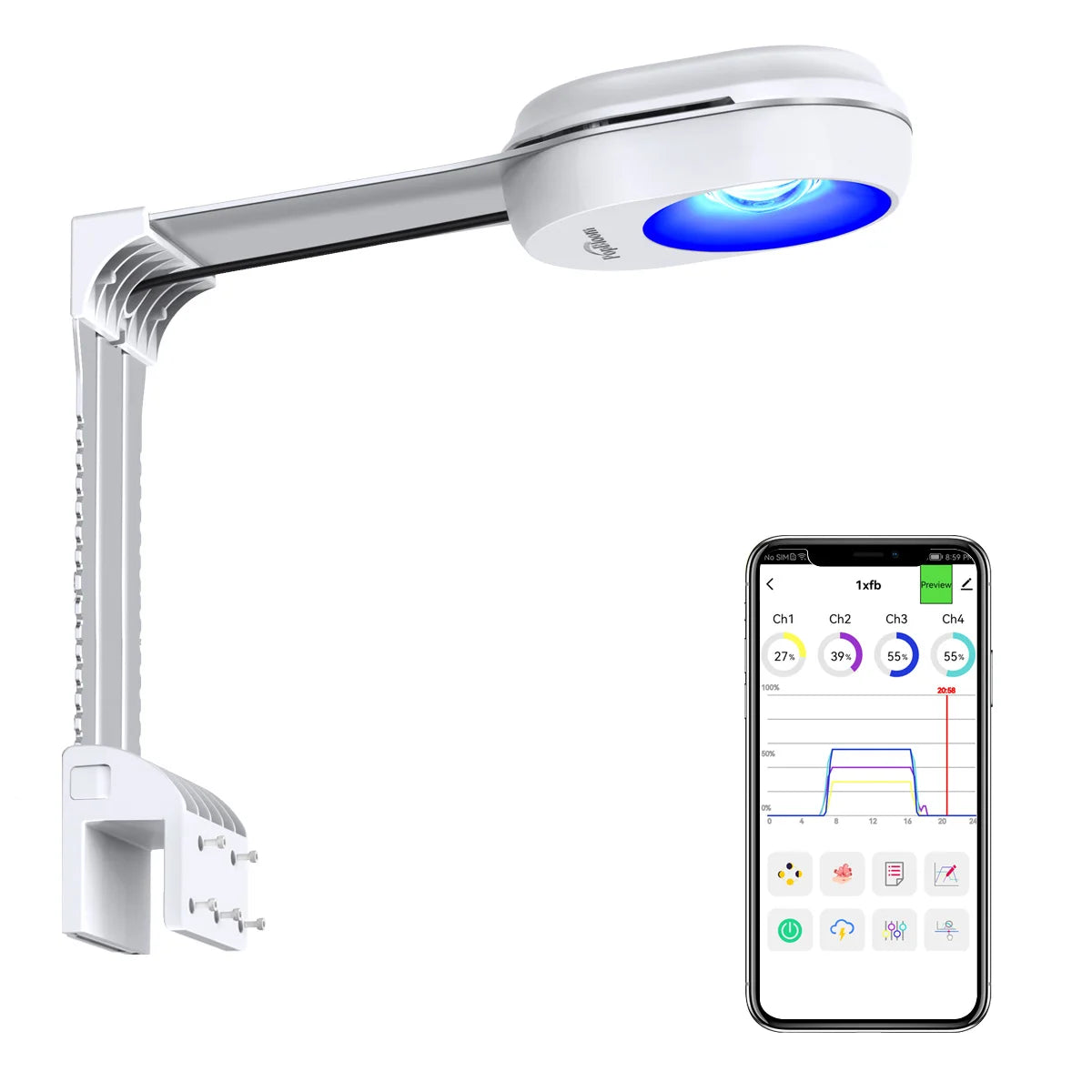PopBloom RL60 WiFi Full Spectrum LED Saltwater Reef Aquarium Light Supports Mobile WiFi Control