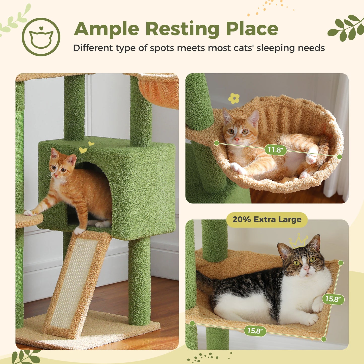 Floor to Ceiling Cat Tree with Scratching Posts Spacious Condo Hammock Tunnel Indoor Height Adjustable Wooden Cat Tower Cat Toys