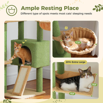 Floor to Ceiling Cat Tree with Scratching Posts Spacious Condo Hammock Tunnel Indoor Height Adjustable Wooden Cat Tower Cat Toys