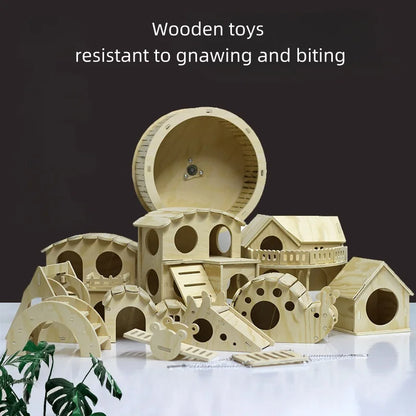 Bite resistant golden bear wooden toy swing seesaw rainbow house rainbow bridge hamster solid wood decoration home
