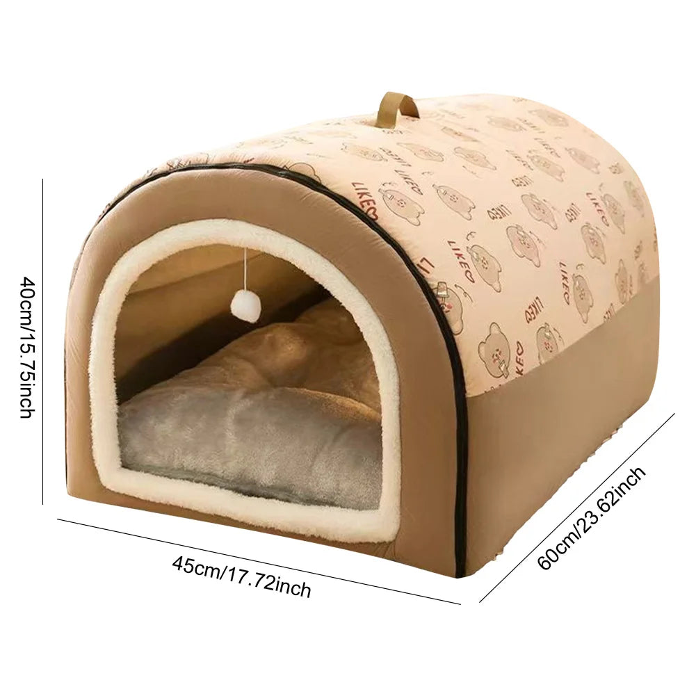 23inch Cute Cat Beds for Indoor Cats 2 in 1 Cat Cave Bed for Kittens and Dog Pets with Removable Washable Cushioned Pillow