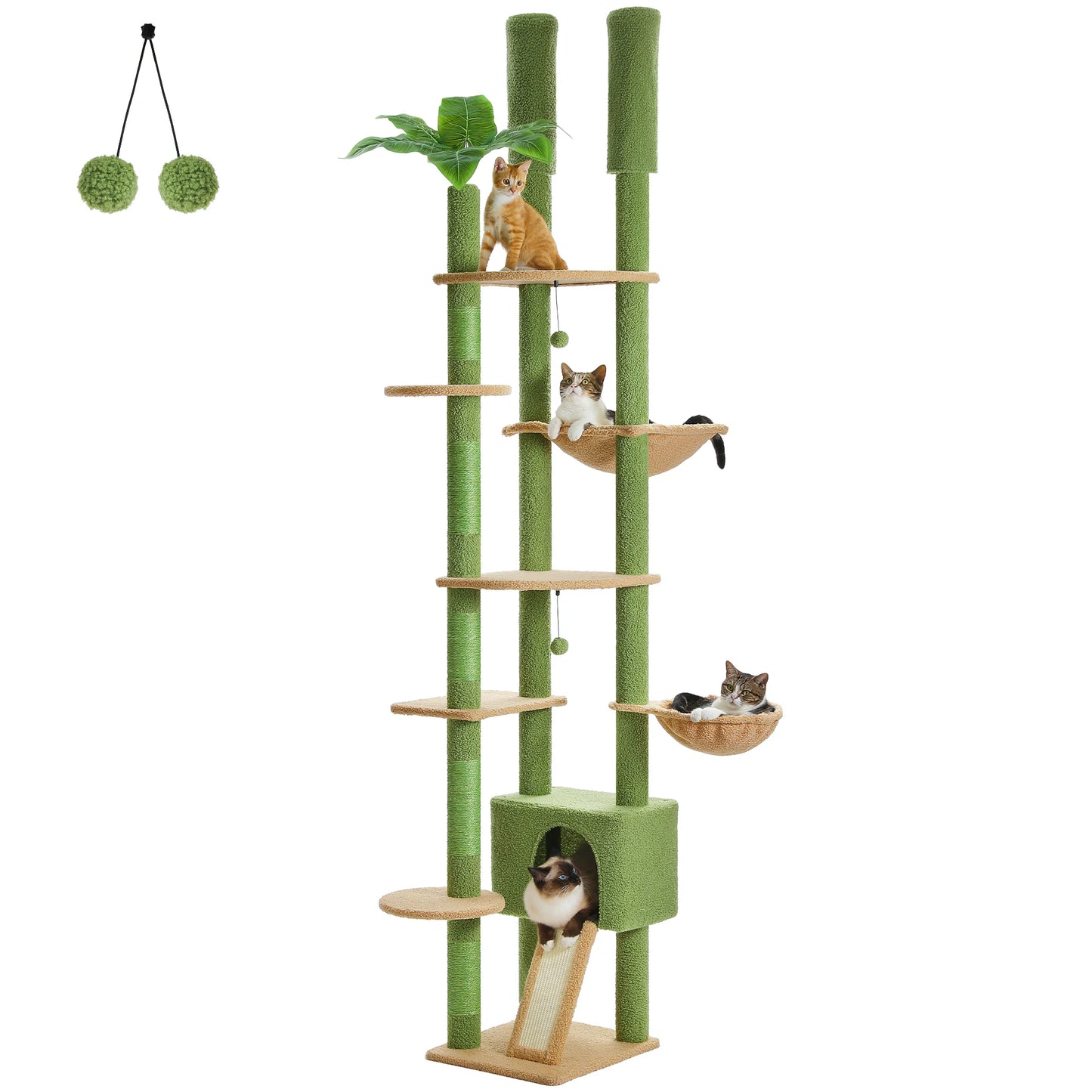 Floor to Ceiling Cat Tree with Scratching Posts Spacious Condo Hammock Tunnel Indoor Height Adjustable Wooden Cat Tower Cat Toys