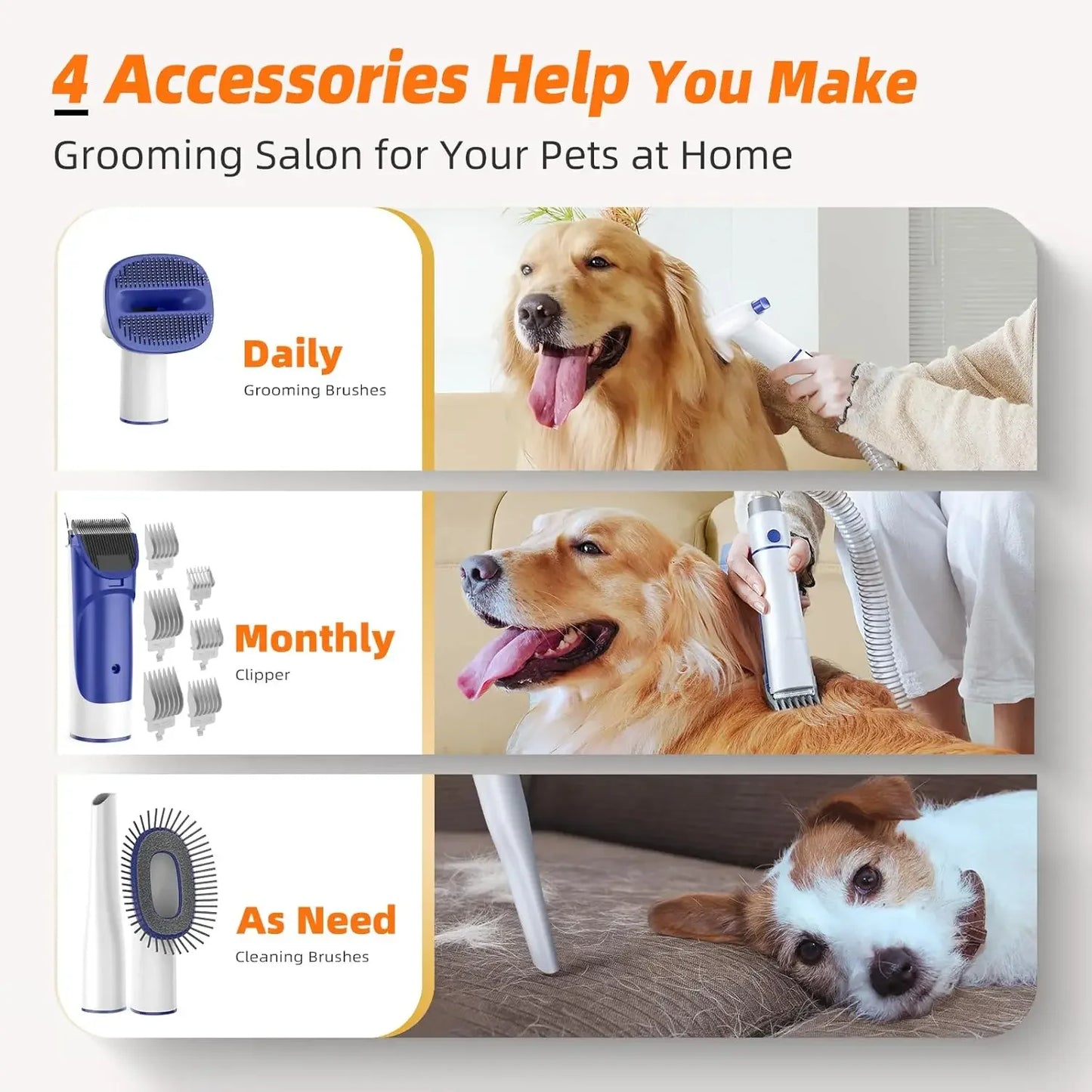 BestsellerDog Grooming Kit with Pet Grooming Vacuum, Dog Clipper, Pet Shedding Brush, Cleaning Tool in 1, Low Noise Dogs Vacuum