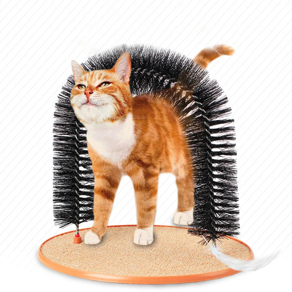 Interactive Kitten Toys Cat Arch Self Groomer Massager Fur Grooming Cat Toy Brush Cat Face Scratcher with Sturdy Scratcher Pad