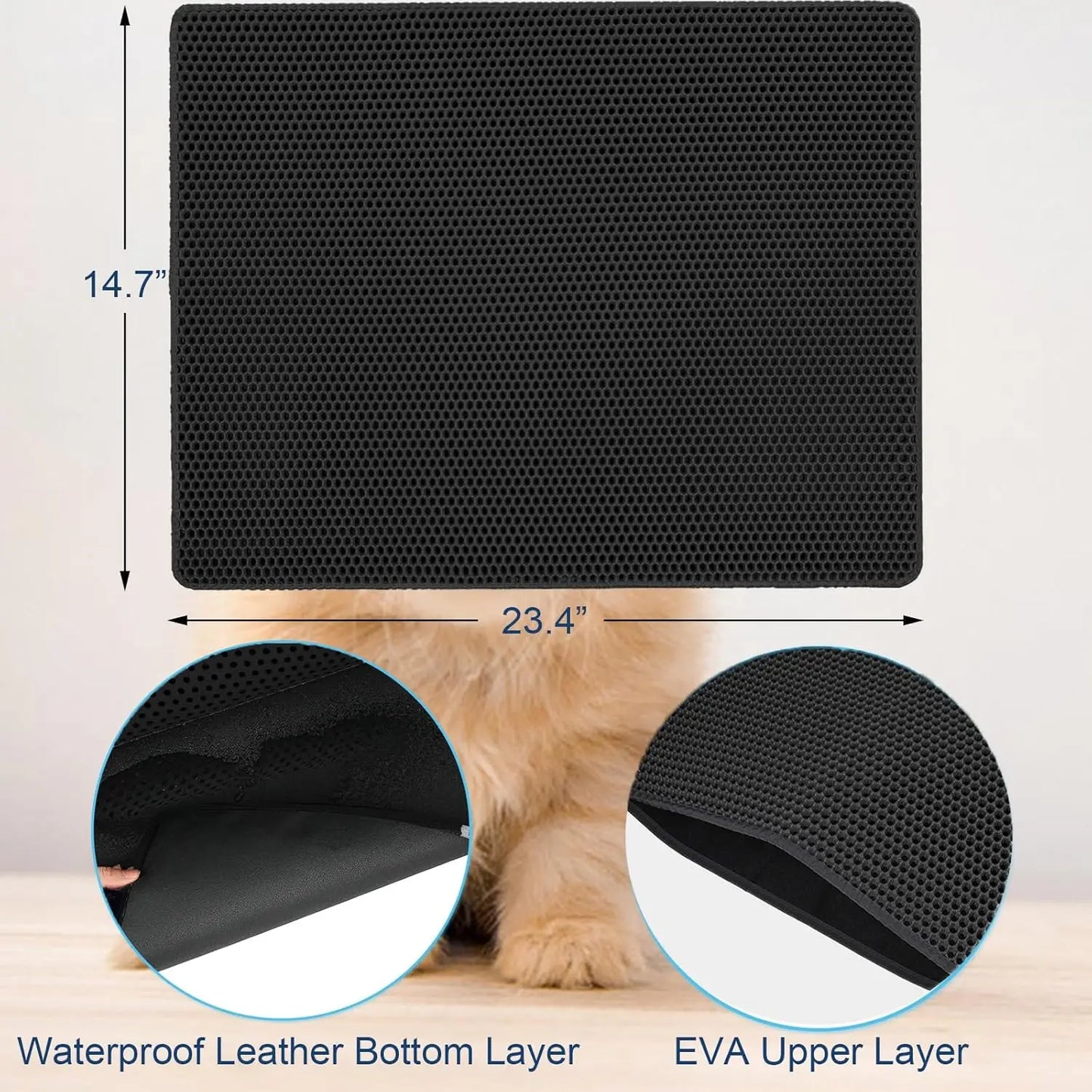 Cat Litter Mat Double Layer Waterproof Urine Proof Trapping Mat 1 Pack, Cat Litter Mat-24"X18" Large Litter BoxTrapping Mat