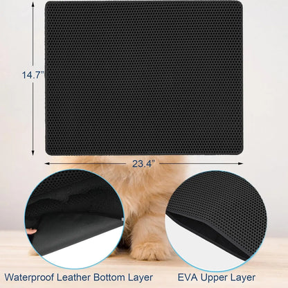 Cat Litter Mat Double Layer Waterproof Urine Proof Trapping Mat 1 Pack, Cat Litter Mat-24"X18" Large Litter BoxTrapping Mat