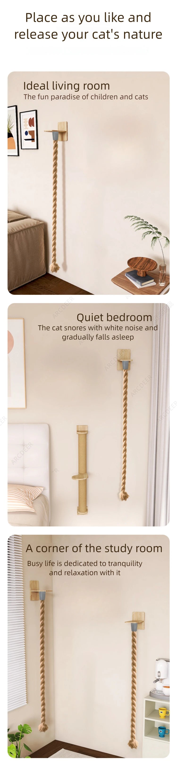 Cat Wall Climbing Sisal Rope Cat Climber Tree Wall  Climbing Tower Toy Indoor Cats Posts Kitten Rope Ladder Suitable for Playing