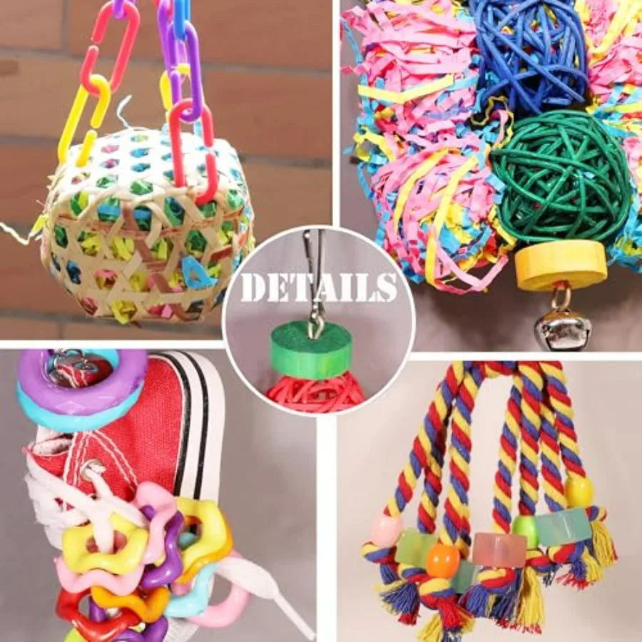 Bird Toys for Parakeet Parrot Conure Chewing Shredding Foraging Toys with Rope Perch Bird Cage Accessories for Cockatiel Budgie