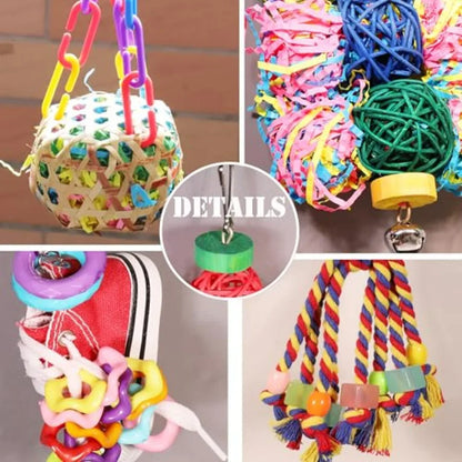 Bird Toys for Parakeet Parrot Conure Chewing Shredding Foraging Toys with Rope Perch Bird Cage Accessories for Cockatiel Budgie