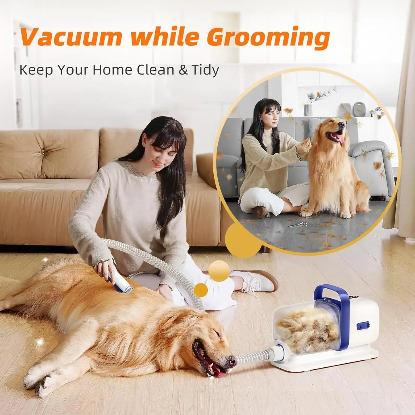 BestsellerDog Grooming Kit with Pet Grooming Vacuum, Dog Clipper, Pet Shedding Brush, Cleaning Tool in 1, Low Noise Dogs Vacuum