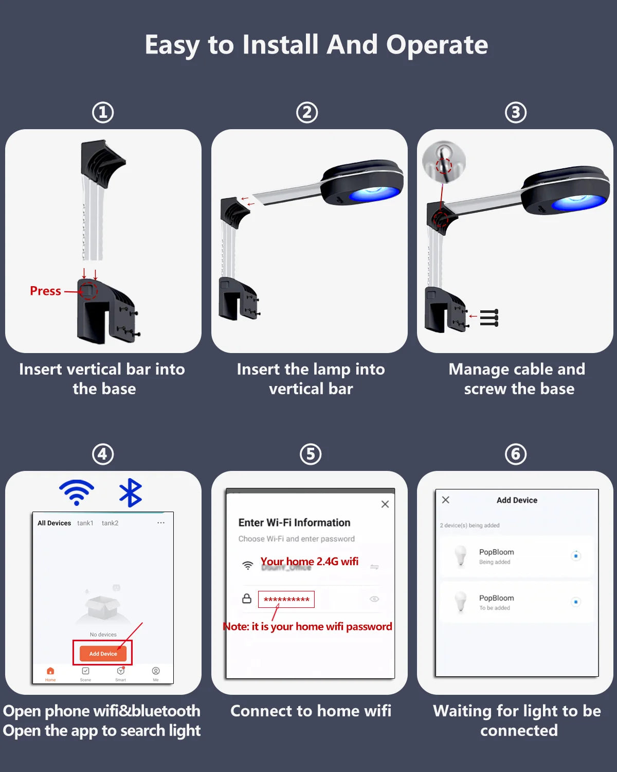 PopBloom RL60 WiFi Full Spectrum LED Saltwater Reef Aquarium Light Supports Mobile WiFi Control