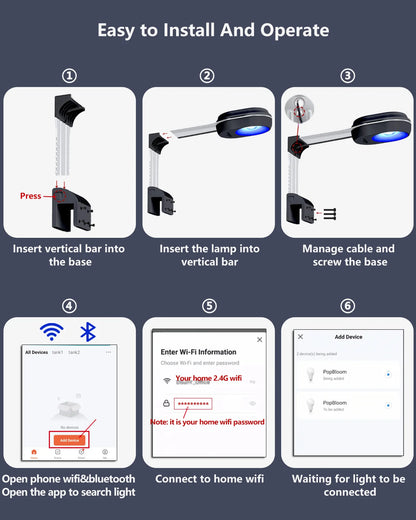 PopBloom RL60 WiFi Full Spectrum LED Saltwater Reef Aquarium Light Supports Mobile WiFi Control