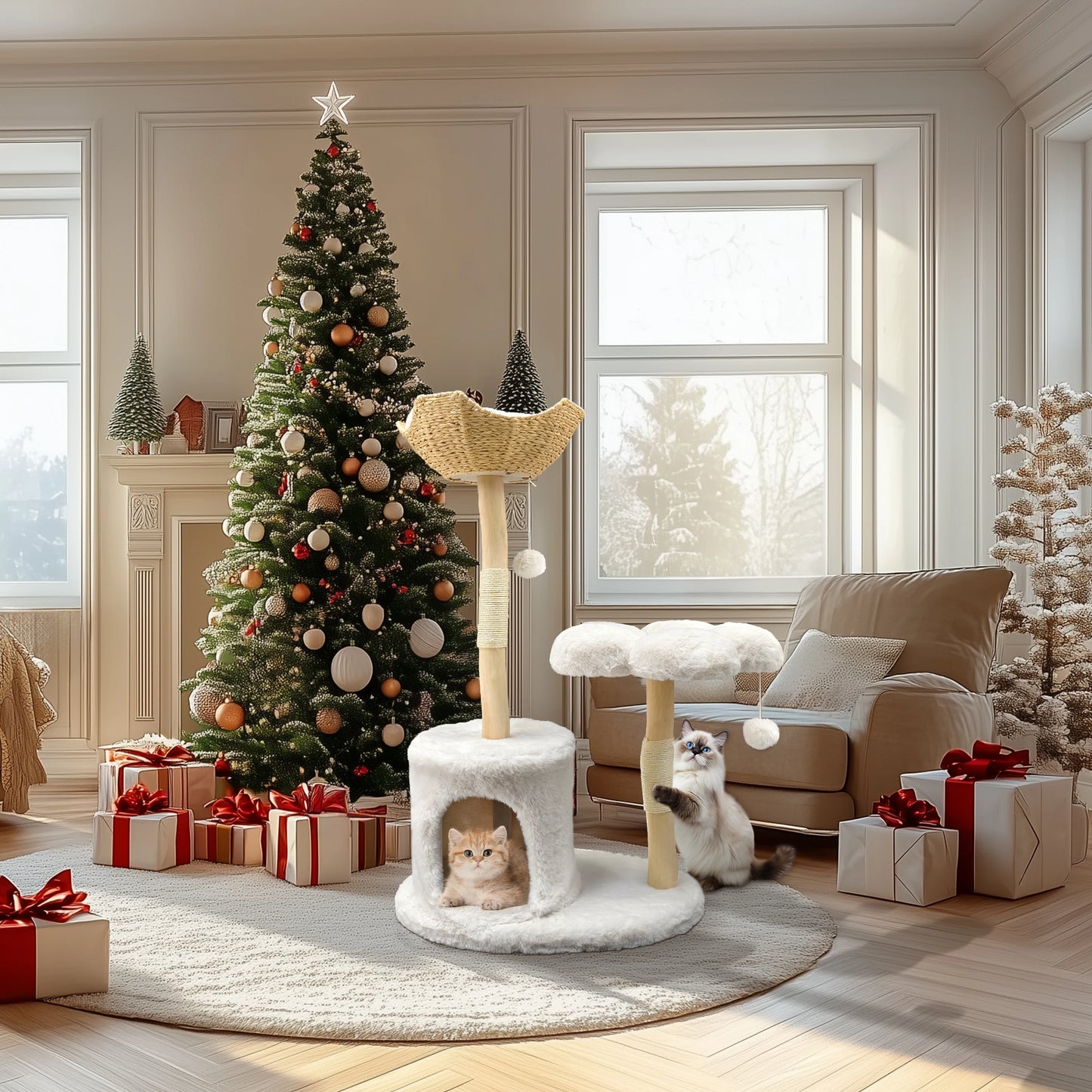 Large Cat Tree Tall Cat Tower for Indoor Cats Multi-Level Plush Cat Condo with Scratching Posts Scratching Boards Perches Caves