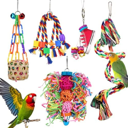 Bird Toys for Parakeet Parrot Conure Chewing Shredding Foraging Toys with Rope Perch Bird Cage Accessories for Cockatiel Budgie