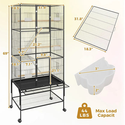 69 Inch Large Bird Cage Bird Cage with Rolling Storage Stands Feed Bowls Wide Tall Parrot Cage For Parakeets Conures Cockatiel