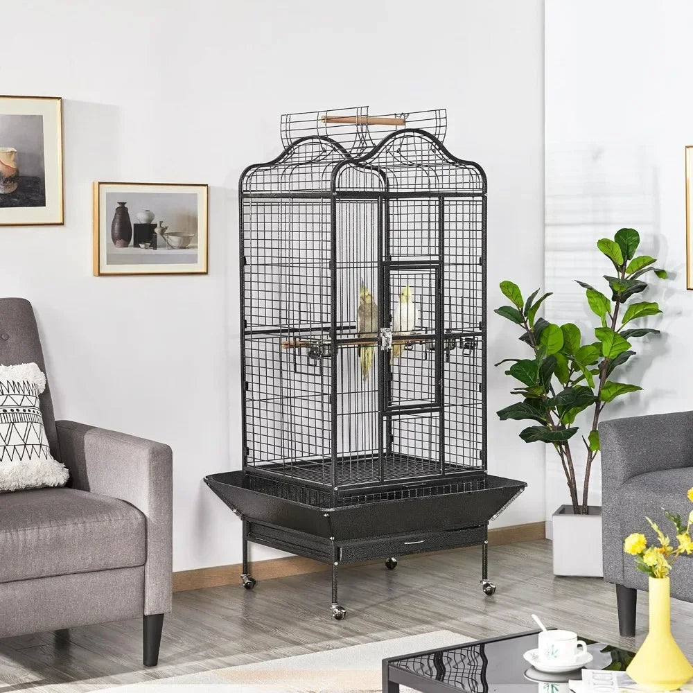 Extra Large Bird Cage 63 Inch Open Play Top Bird Cage with 360° Wheels