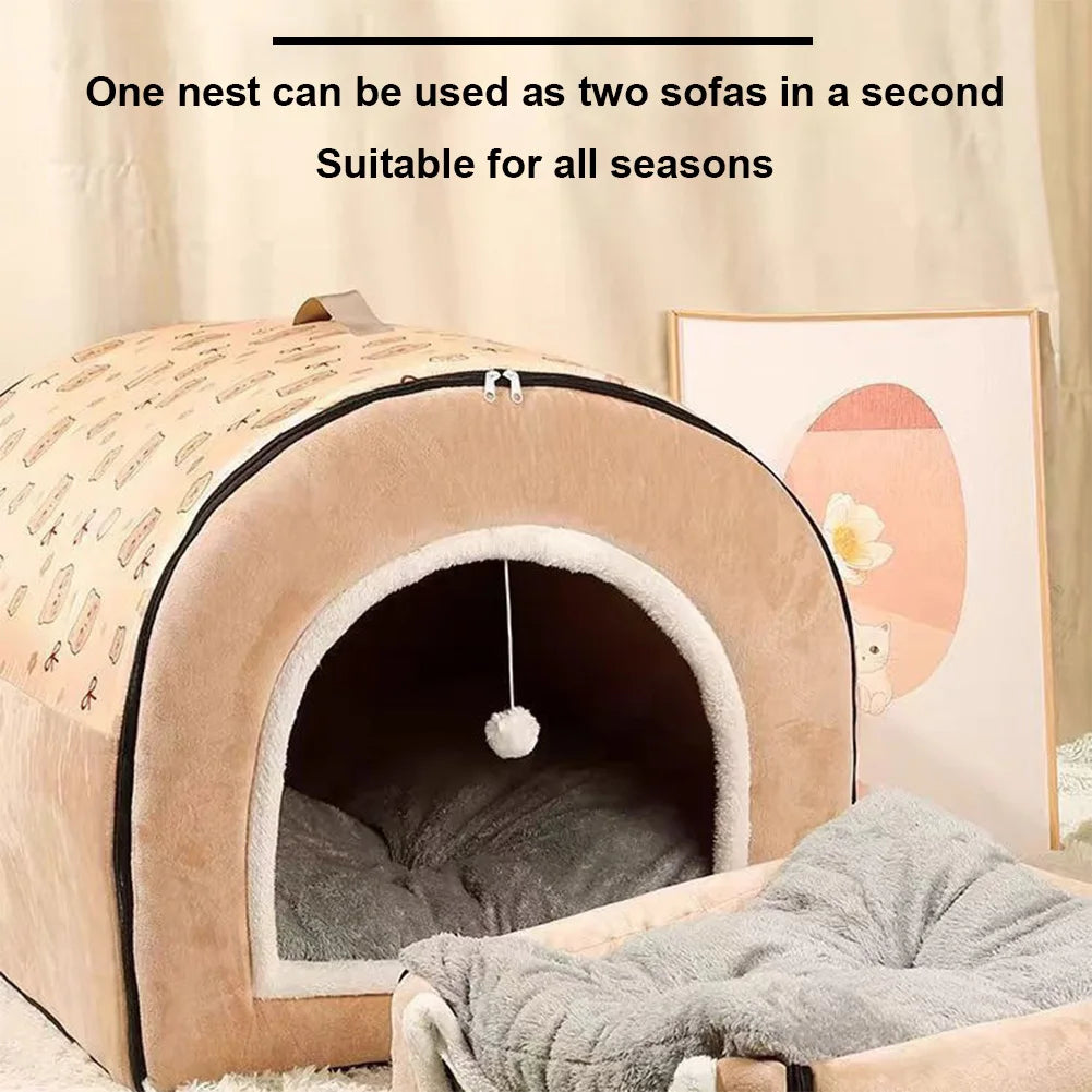 23inch Cute Cat Beds for Indoor Cats 2 in 1 Cat Cave Bed for Kittens and Dog Pets with Removable Washable Cushioned Pillow