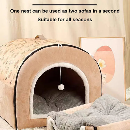 23inch Cute Cat Beds for Indoor Cats 2 in 1 Cat Cave Bed for Kittens and Dog Pets with Removable Washable Cushioned Pillow