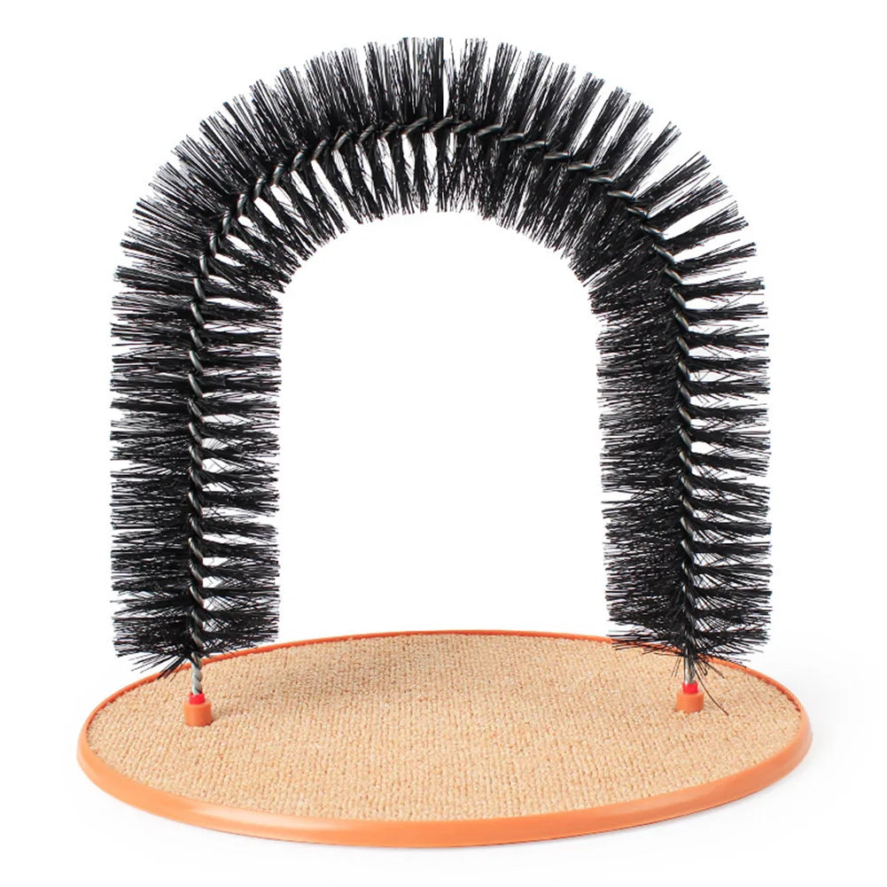 Interactive Kitten Toys Cat Arch Self Groomer Massager Fur Grooming Cat Toy Brush Cat Face Scratcher with Sturdy Scratcher Pad
