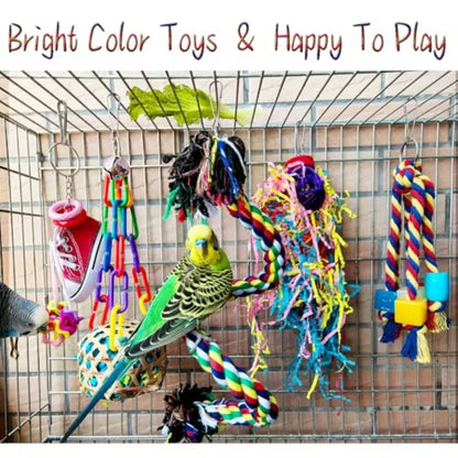 Bird Toys for Parakeet Parrot Conure Chewing Shredding Foraging Toys with Rope Perch Bird Cage Accessories for Cockatiel Budgie